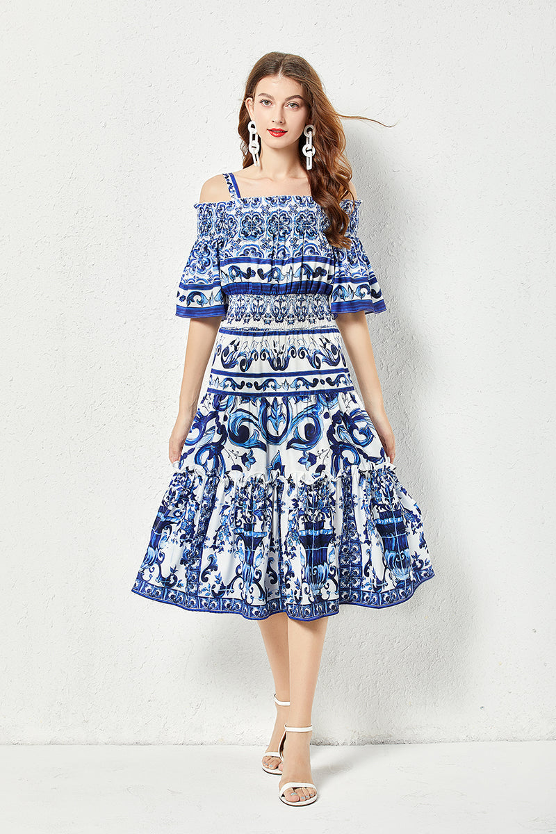 A Printed Line Midi Dress