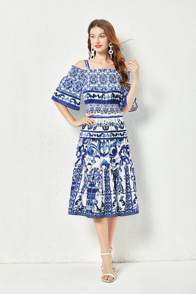 A Printed Line Midi Dress