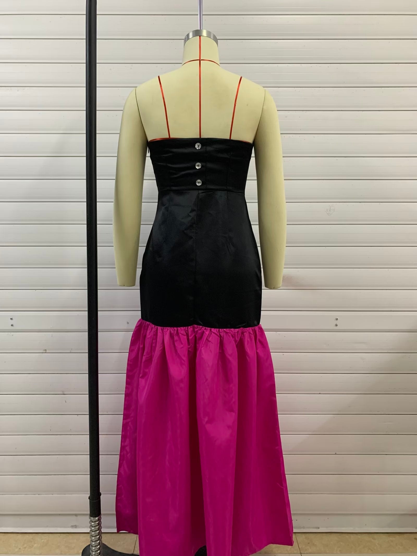 Autumn Winter Patchwork Maxi Dress Tube Top Contrast Color Maxi Dress