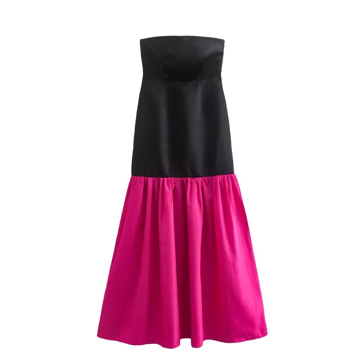 Autumn Winter Patchwork Maxi Dress Tube Top Contrast Color Maxi Dress