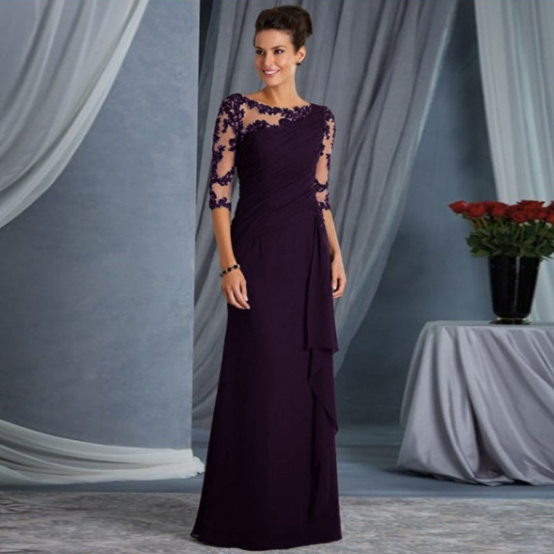 Women Clothing Extended Lace See Through round Neck Shirt With Half Sleeve Dress Wedding Dress