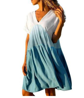 Pocketed Carmen Colorblock Babydoll Dress Sage