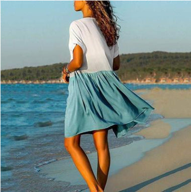 Pocketed Carmen Colorblock Babydoll Dress Sage