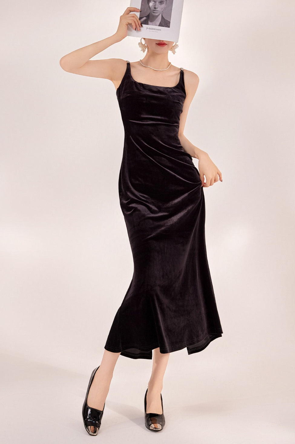 Attractive Velvet Strappy Backless Maxi Dress