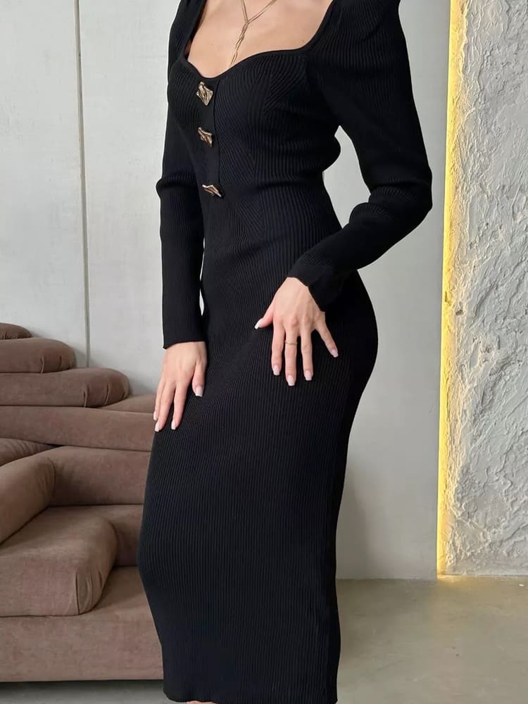 Fit Slim High Waist Knit Sweater Dress