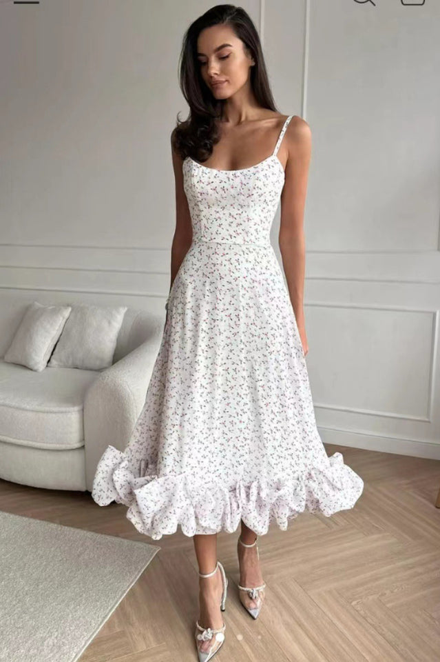 Bustier Flounce Midi Dress