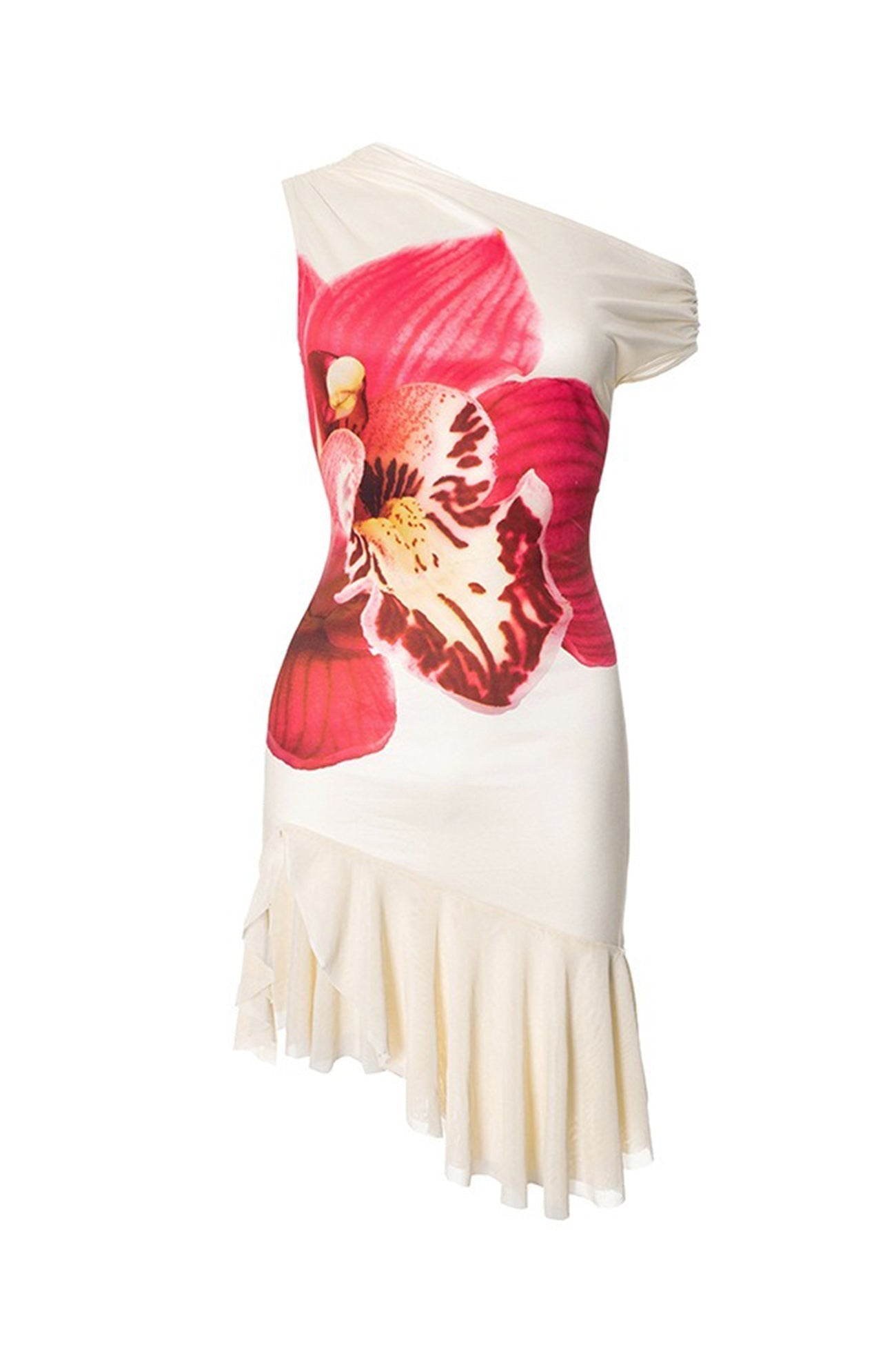 Bloom Slop Shoulder Ruffle Mini Dress