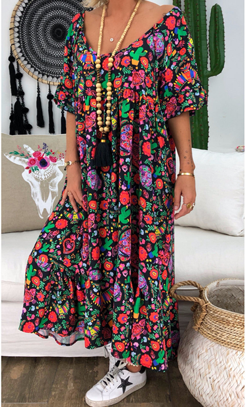 Find Yourself Flower Puff Sleeve Midi Dress