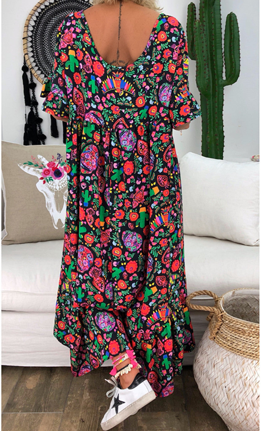 Find Yourself Flower Puff Sleeve Midi Dress