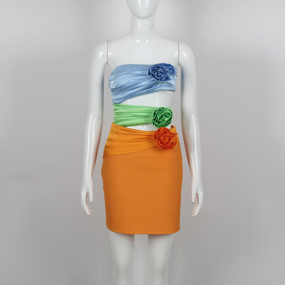 Bloom Color Short Slim Tube Top Tied Dress