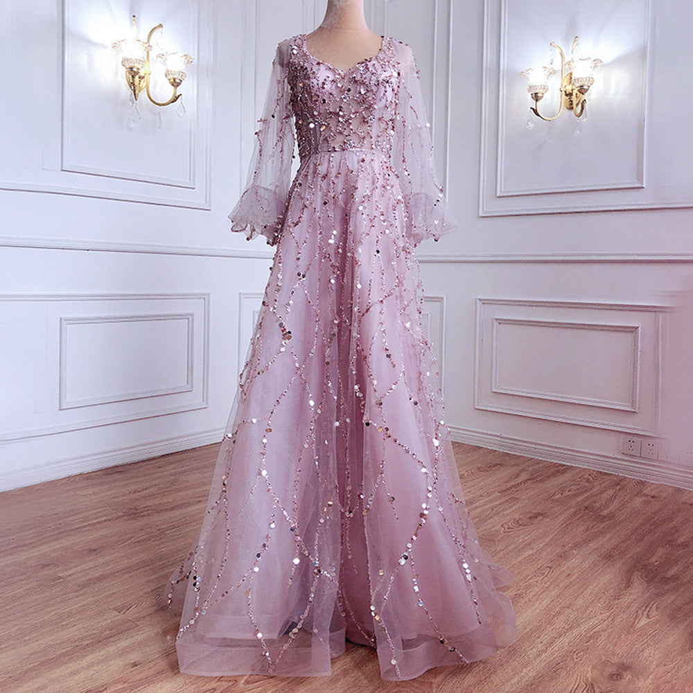 Gold Heavy Industry Beads Premium Evening Dress Sexy Socialite Aura Queen Maxi Dress