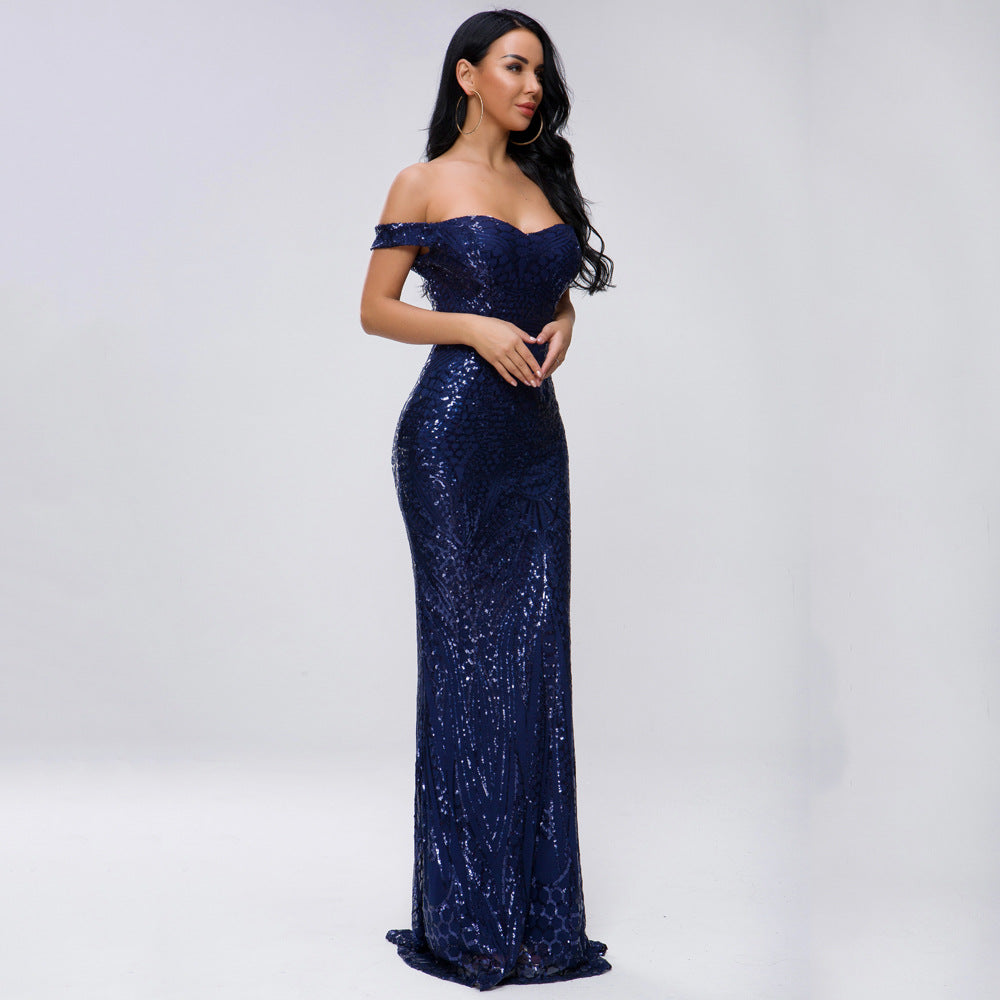 Women Clothing Dress Sexy Sequined Tube Top Mopping Banquet Party Evening Dress Fishtail Dress Prom Stylish Gown