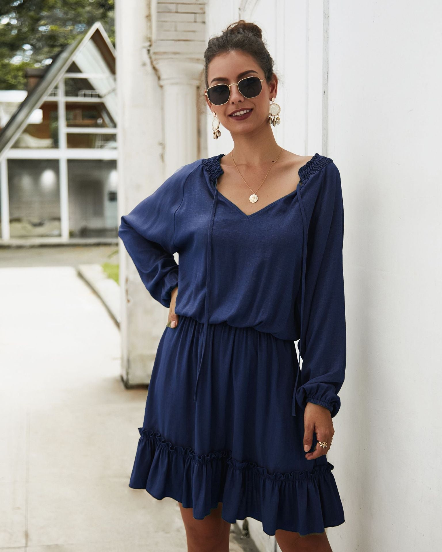 Ruffle Marta Tiered Dress Navy