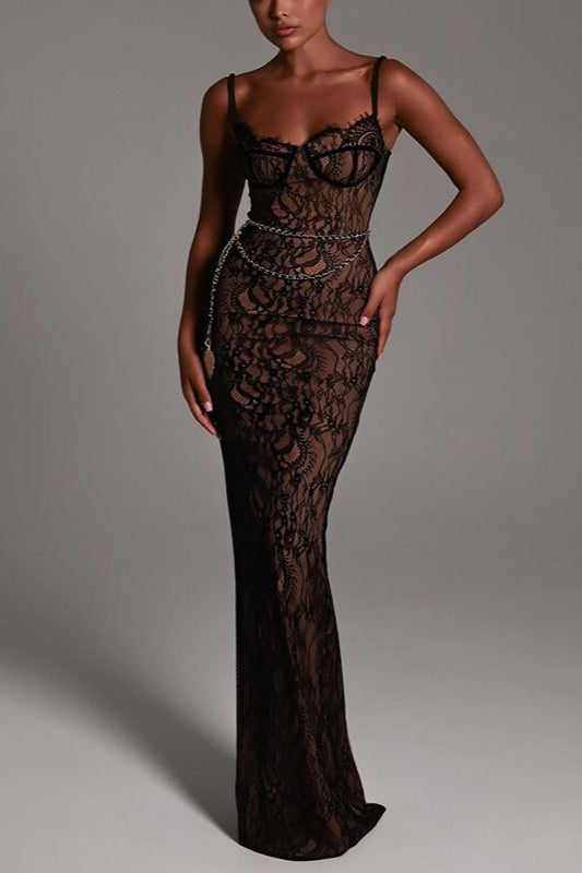 Lace Edition Strappy OffShoulder Maxi Formal Dress