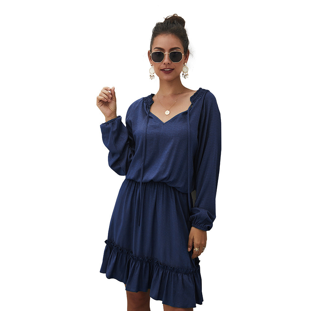 Textured Paros Satin Balloon Sleeve Dress Navy