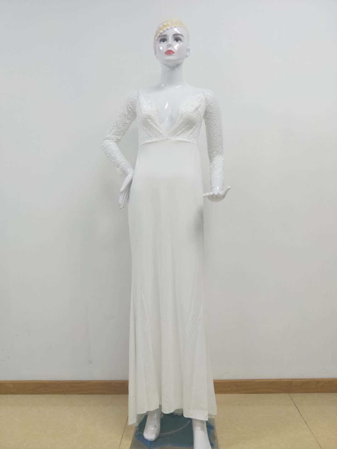 Autumn Women Clothing Off Shoulder Lace Extended Sleeve Dress Mop Wedding Dress