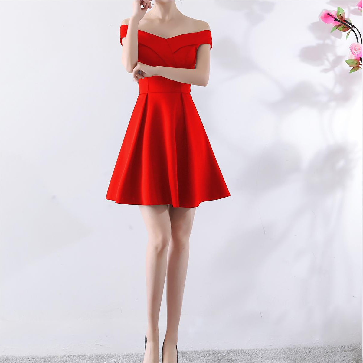 Toast Dress Bride Spring Wedding Summer Red Mini off Shoulder Wedding Dress