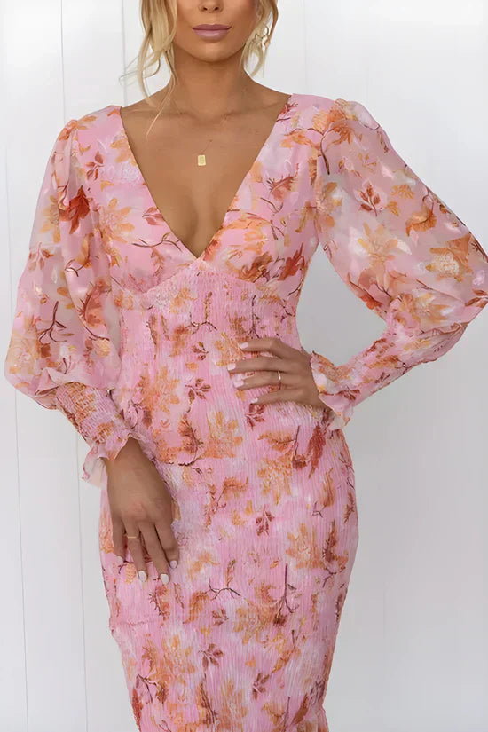 | Nevara Midi Dress With Flower Print