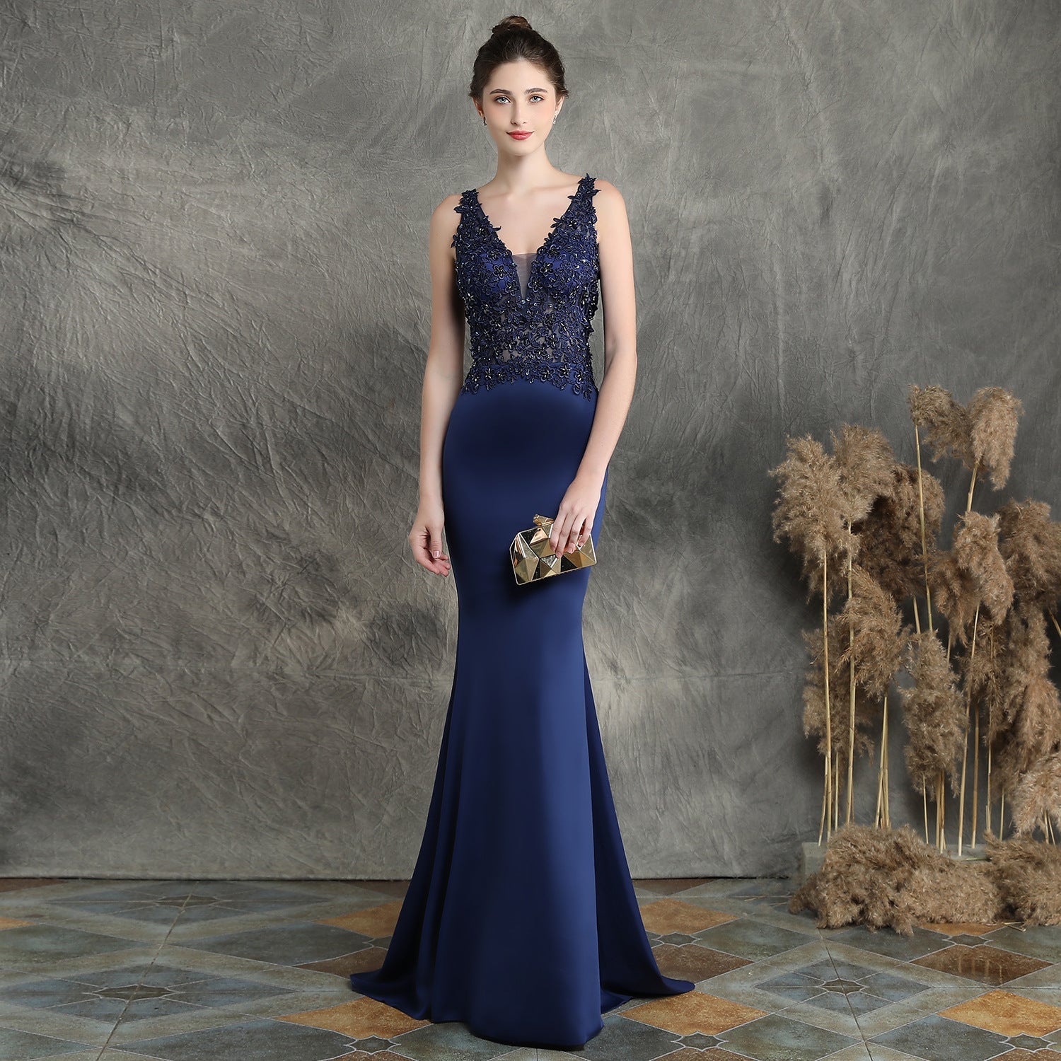 Handmade Applique Beaded Toast Clothing Bride Extended Appreciation Dinner Slim-Fit Fishtail Wedding Evening Dress Formal Gown