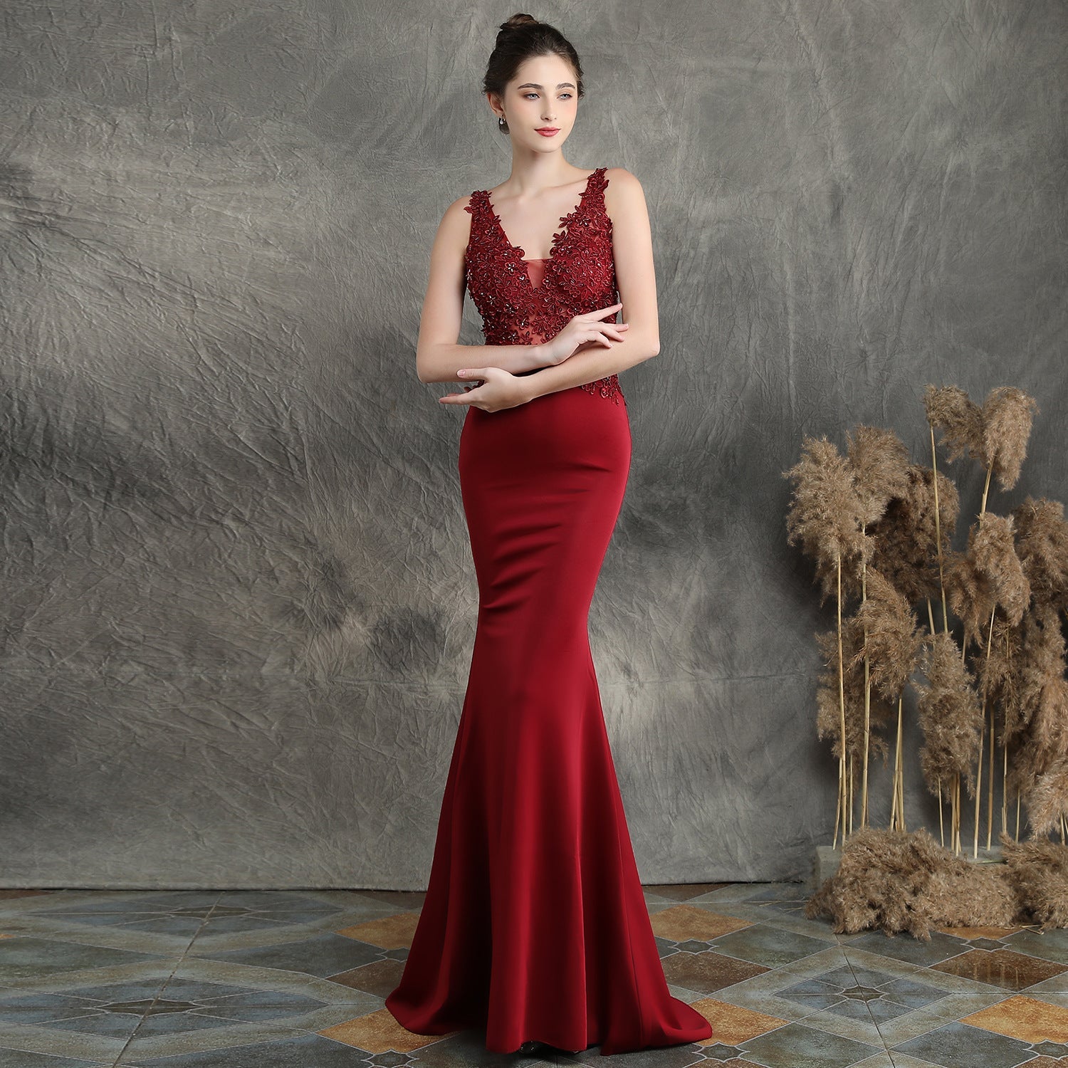 Handmade Applique Beaded Toast Clothing Bride Extended Appreciation Dinner Slim-Fit Fishtail Wedding Evening Dress Formal Gown