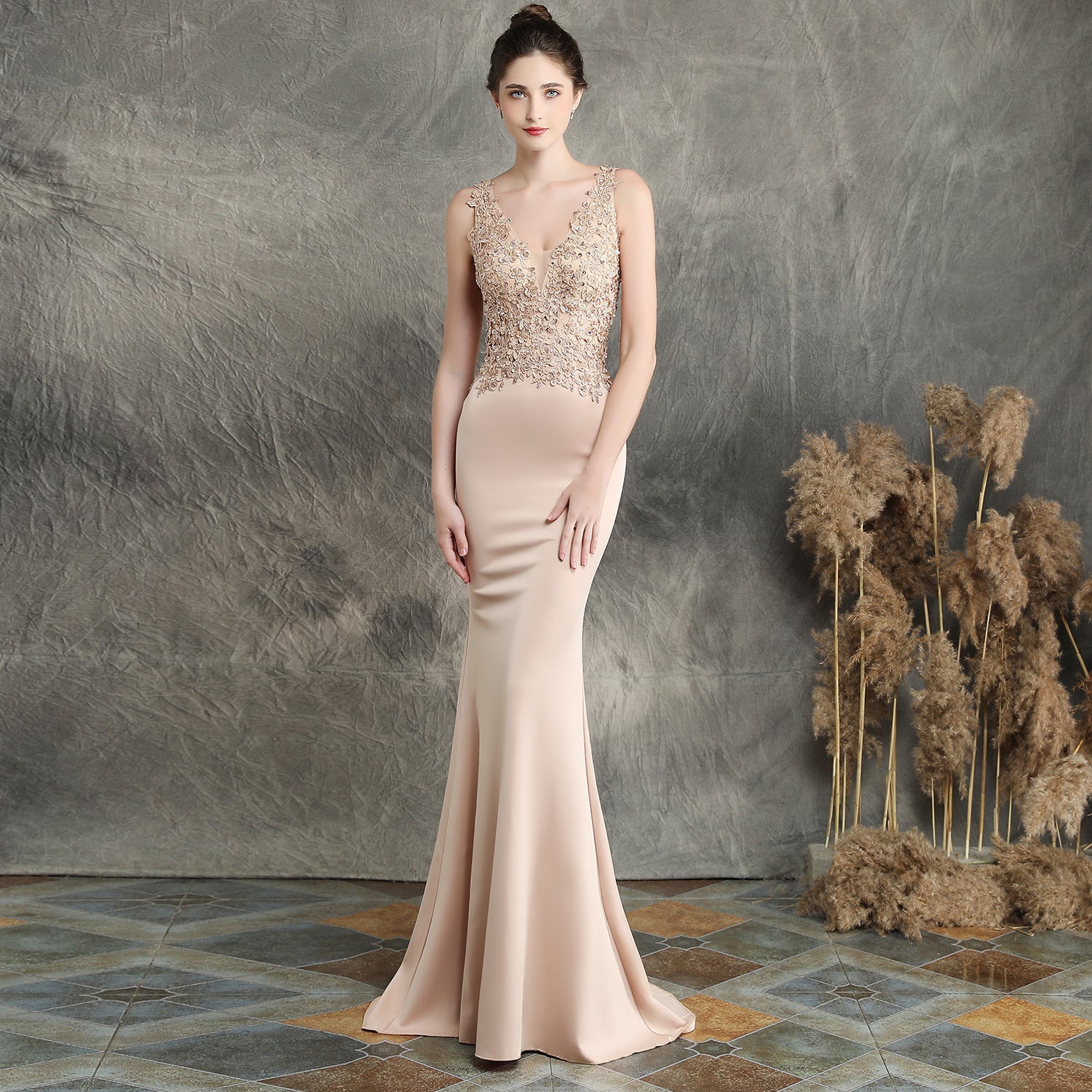 Handmade Applique Beaded Toast Clothing Bride Extended Appreciation Dinner Slim-Fit Fishtail Wedding Evening Dress Formal Gown