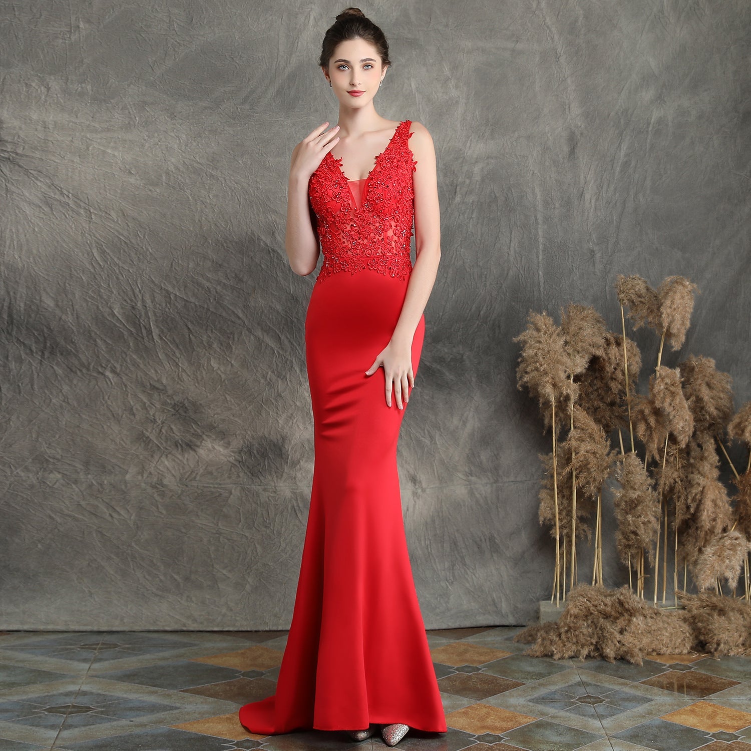 Handmade Applique Beaded Toast Clothing Bride Extended Appreciation Dinner Slim-Fit Fishtail Wedding Evening Dress Formal Gown