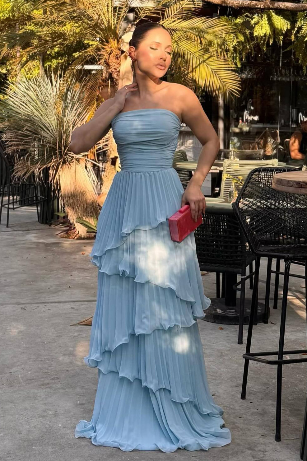 Solid Ruched Tiered Strapless Slim Fit Graceful Prom Dress