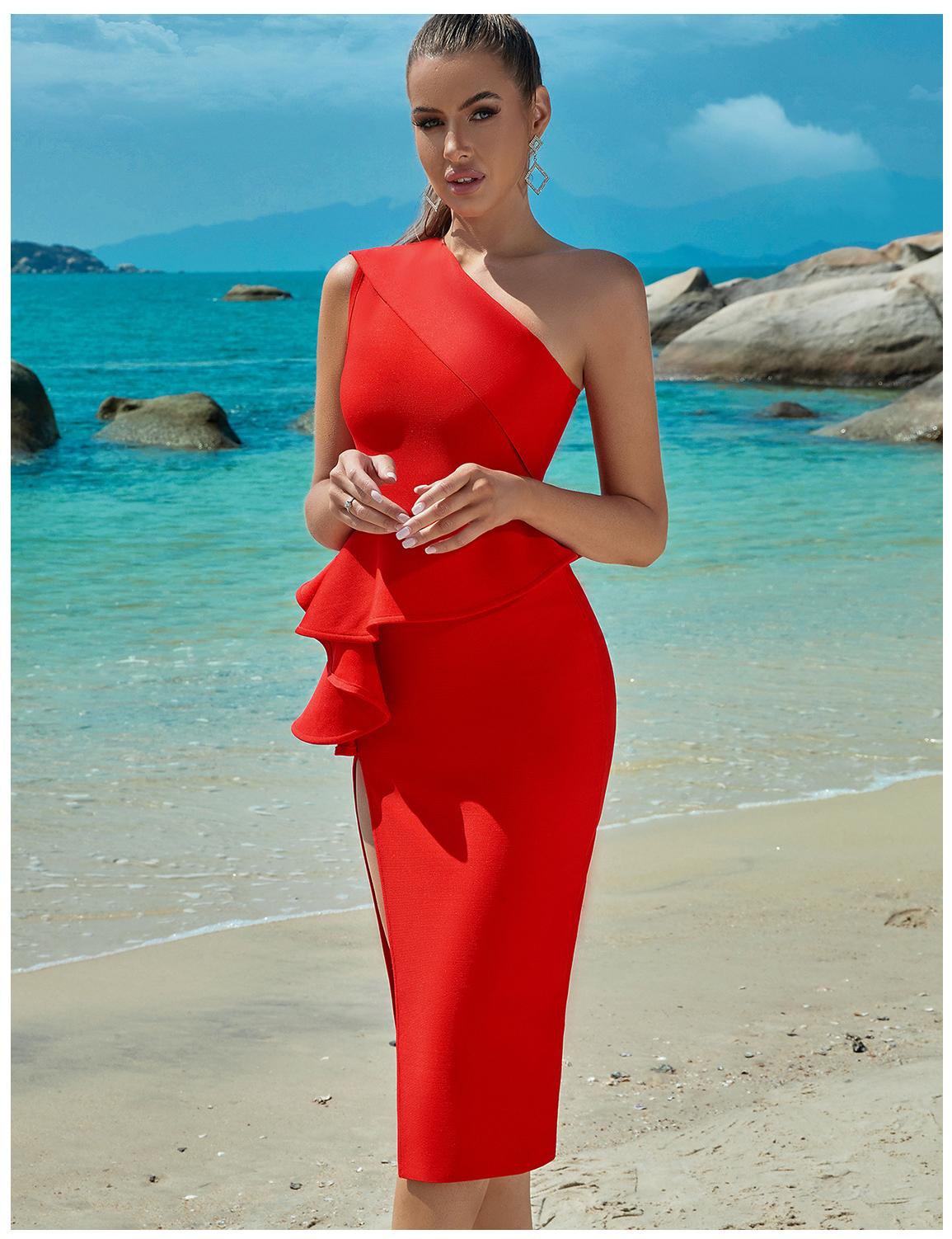 Dress Bandage Evening Dress Bandagedress Dress One Shoulder Ruffled Slit Party