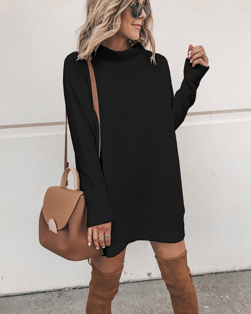 Mock Marcelle Neck Knit Dress Black