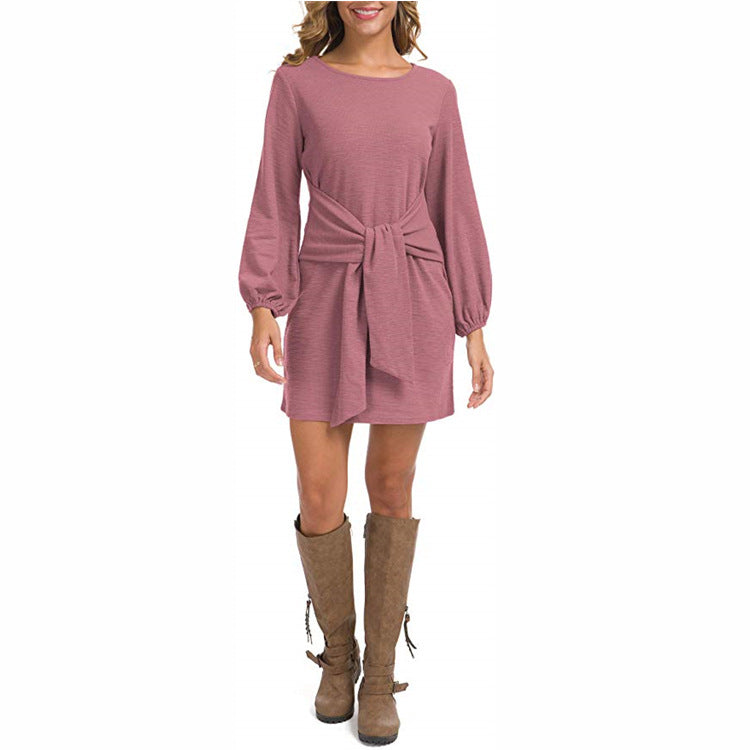 Tie Mithra Front Knit Dress Dusty Pink