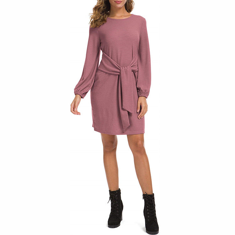 Tie Mithra Front Knit Dress Dusty Pink