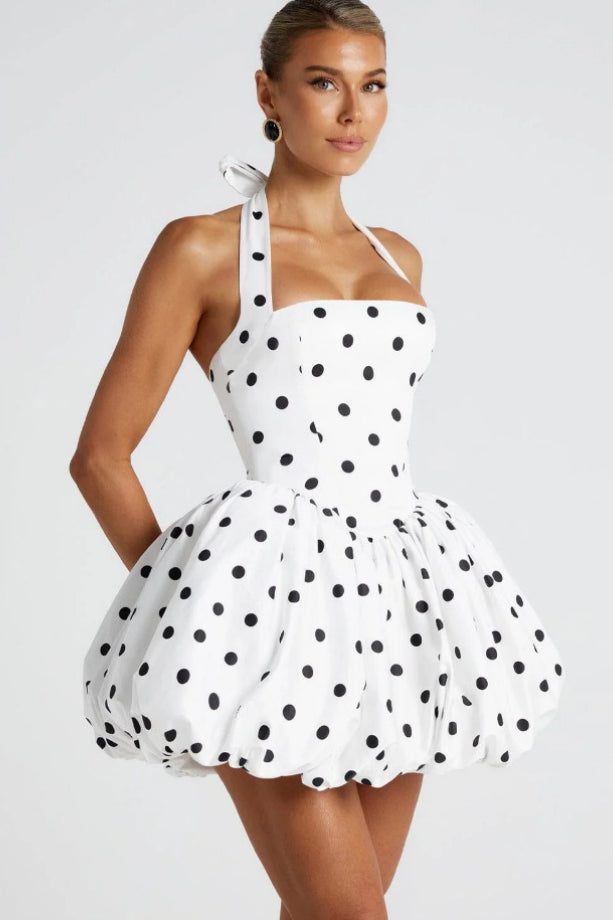 Refined Halter Tie Bow Puffy Hem Mini Dress