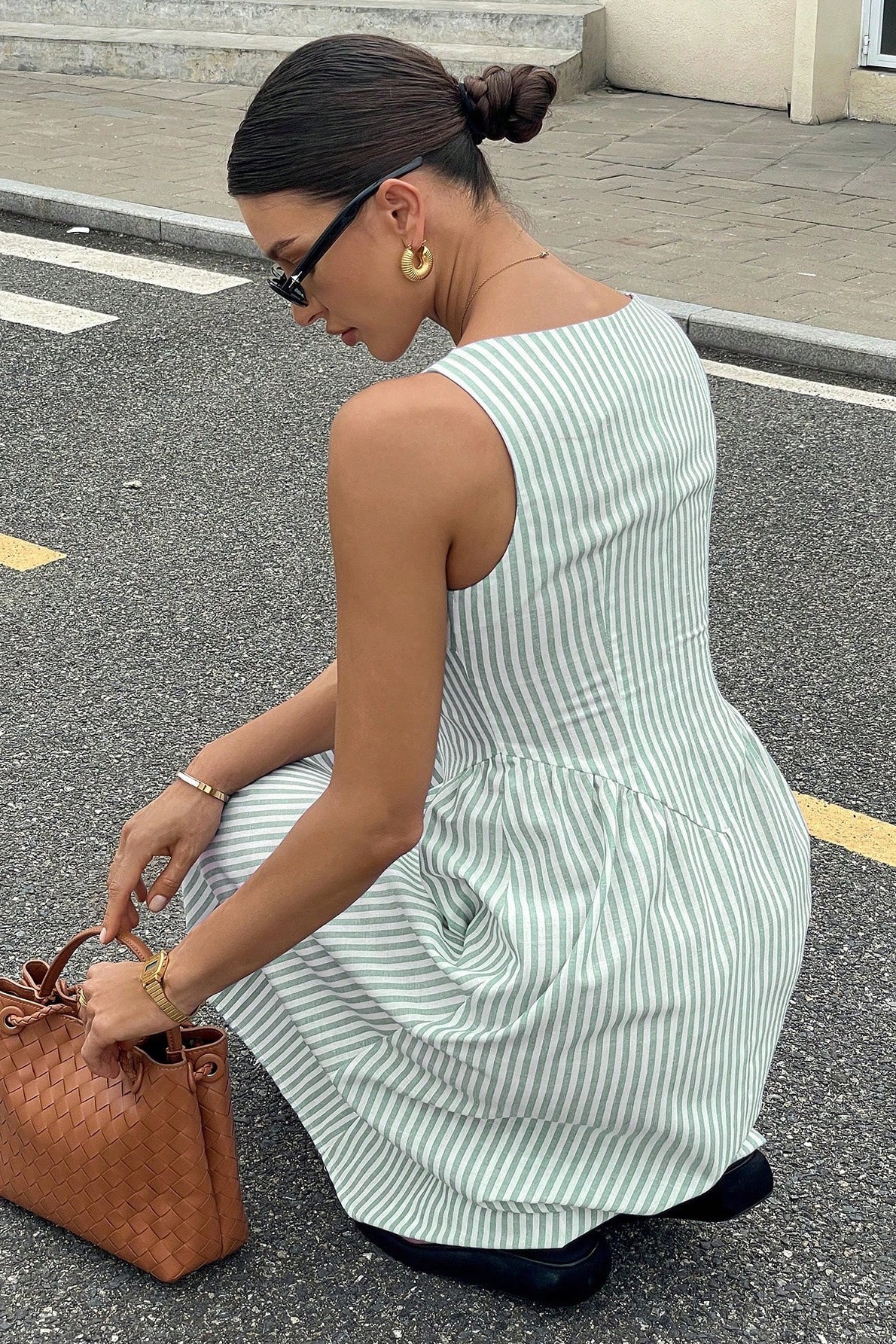 Sophisticated Striped Square Neck Vacation Dress