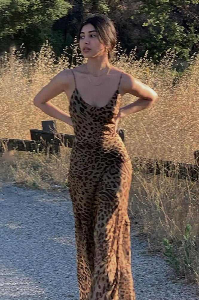 Leopard Edition Print Backless Bodycon Maxi Dress