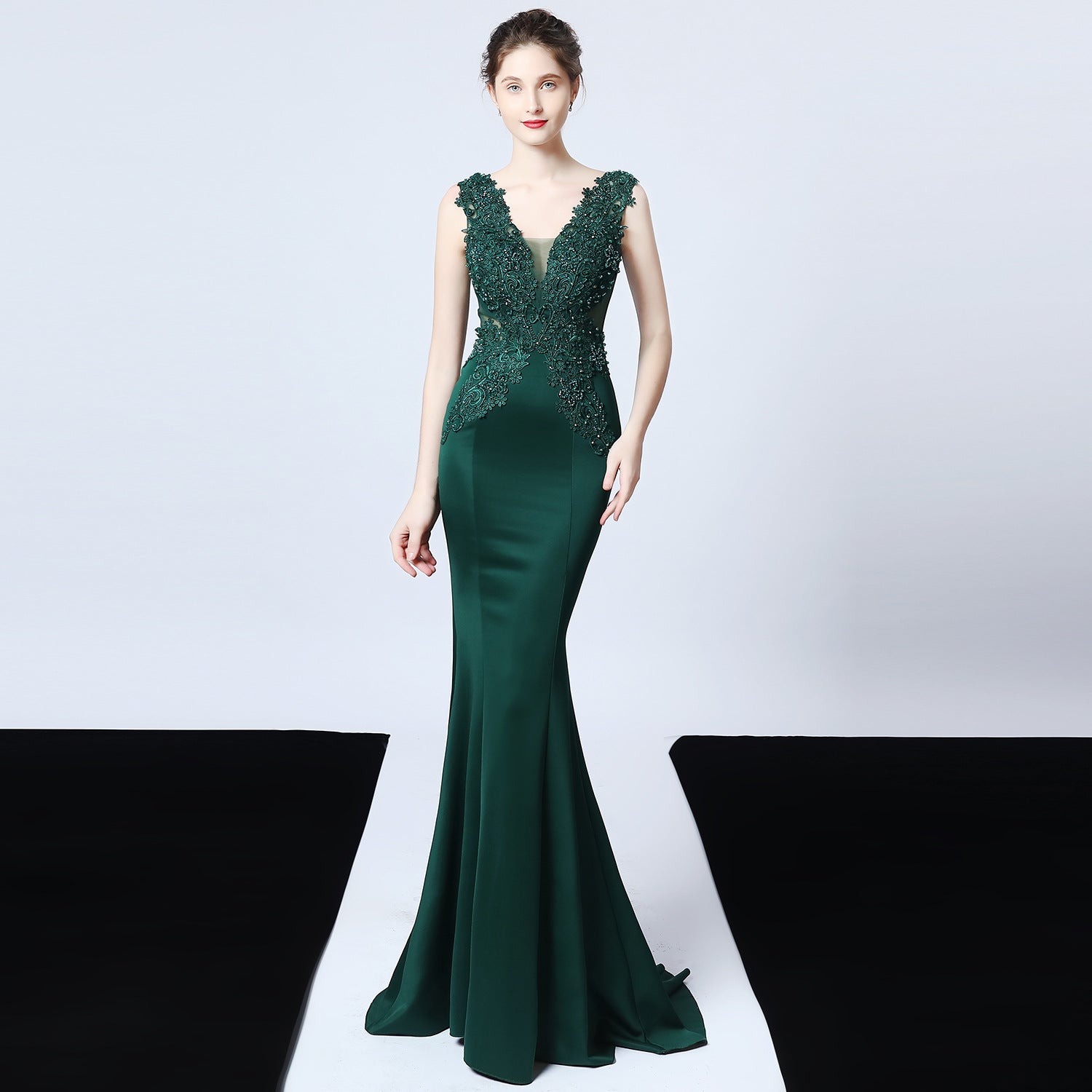 Wedding Handmade Applique Beaded Toast Clothing Bride Extended Appreciation Dinner Slim-Fit Fishtail Evening Dress Formal Gown