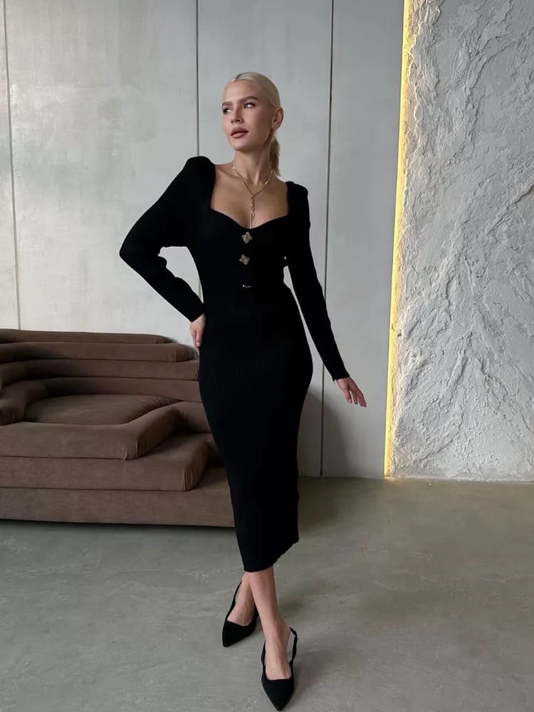 Fit Slim High Waist Knit Sweater Dress