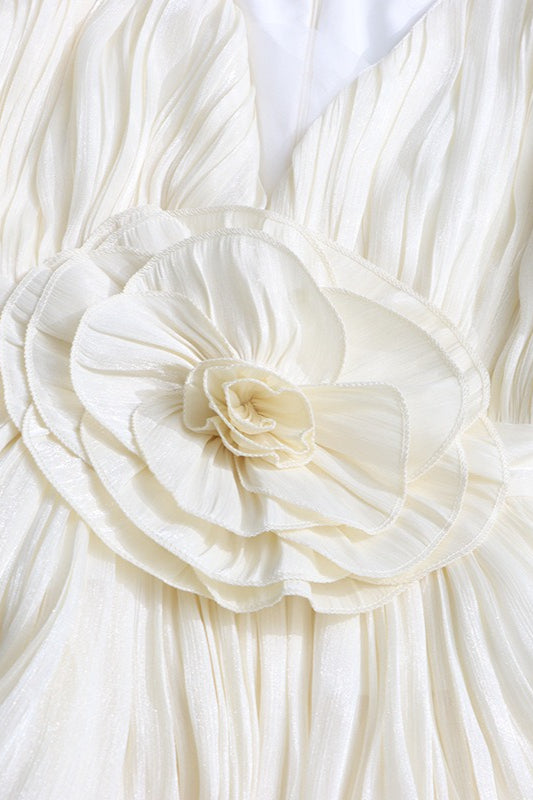 High Waist Ruched 3D Bloom Mini Dress