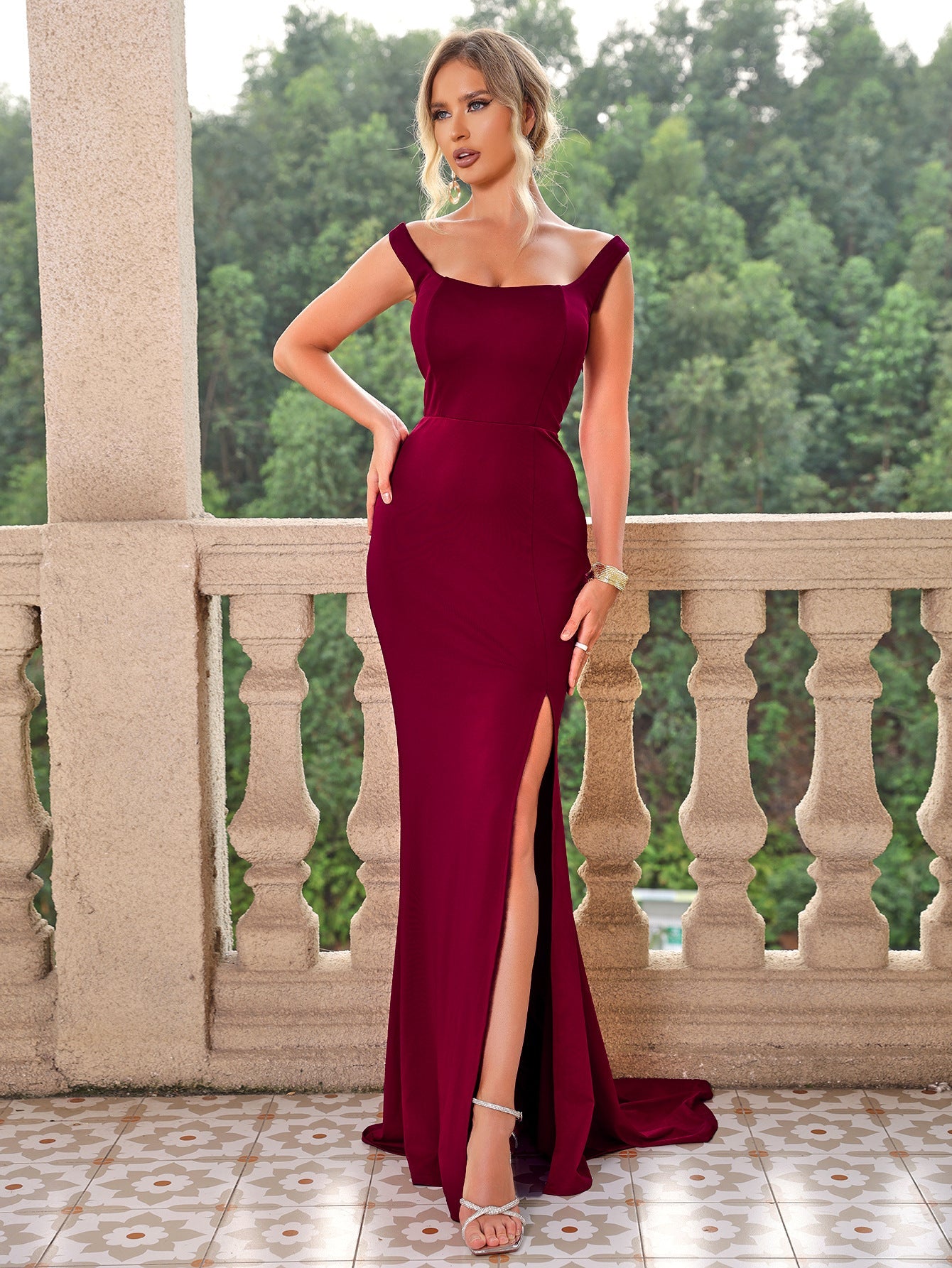 Chic Solid Color Tied Backless Slit Camisole Gown Maxi Dress