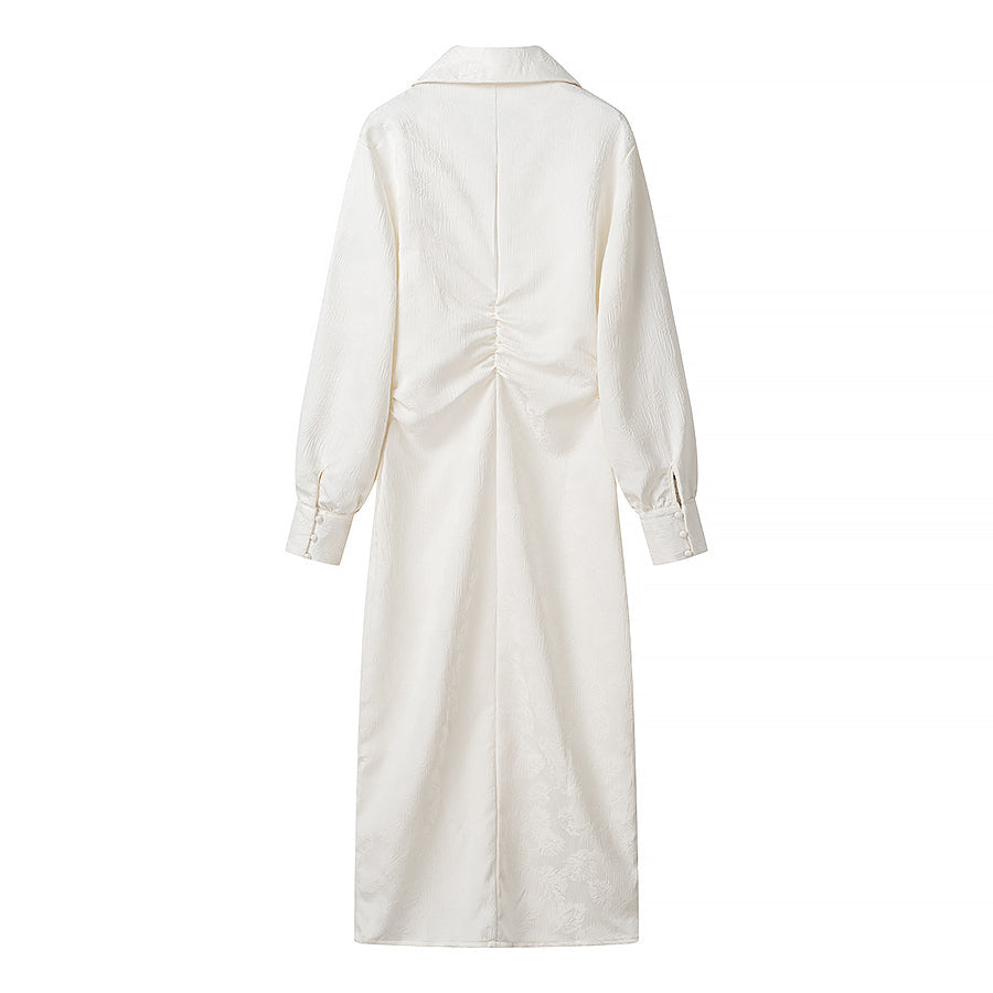 V Simple neck Jacquard Drawstring Dress