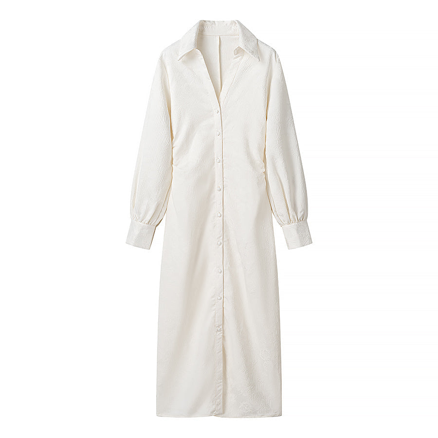 V Simple neck Jacquard Drawstring Dress