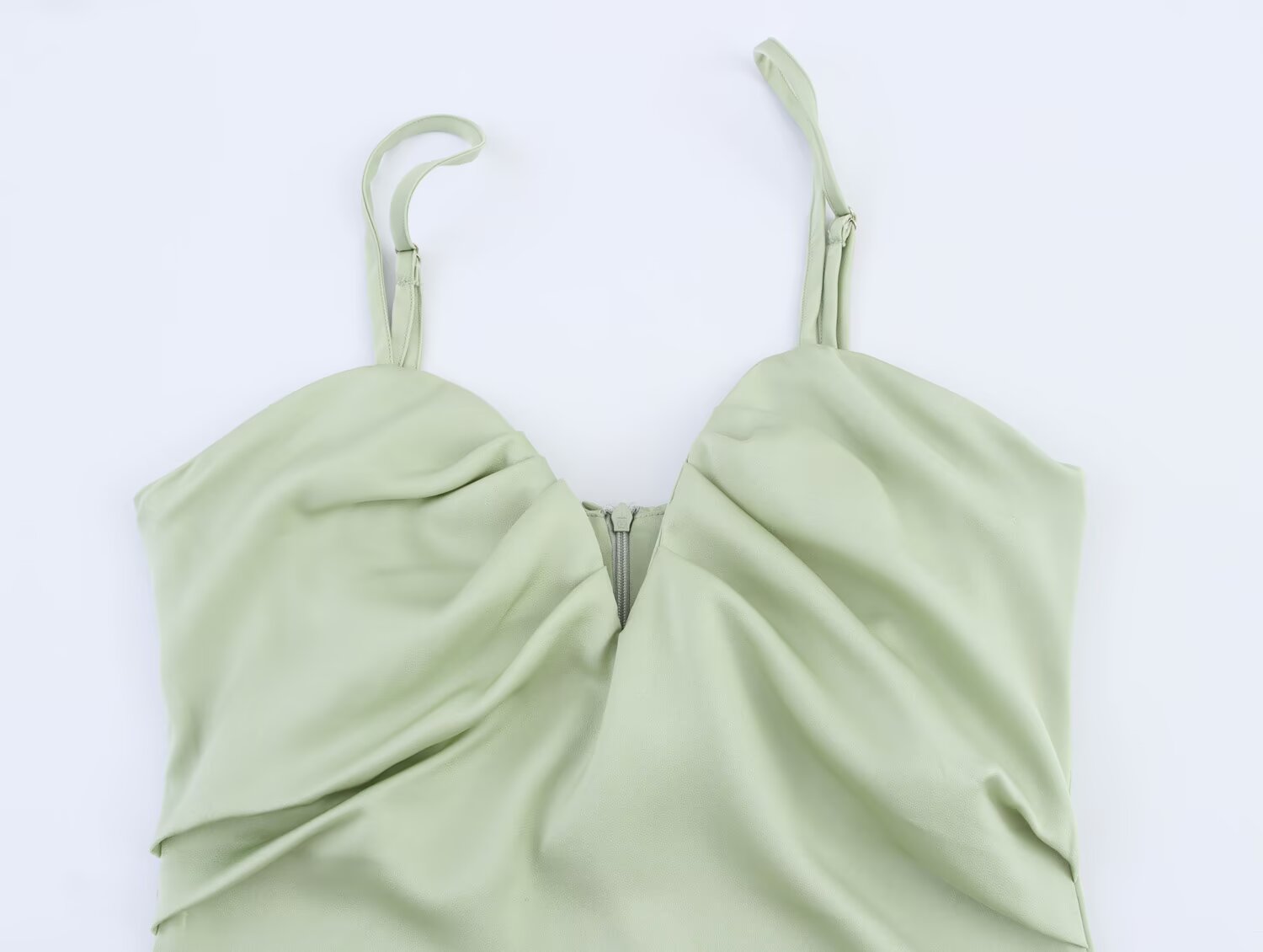 Clothing Women Spring Heart Shaped Collar Silk Satin Texture Midi Dress