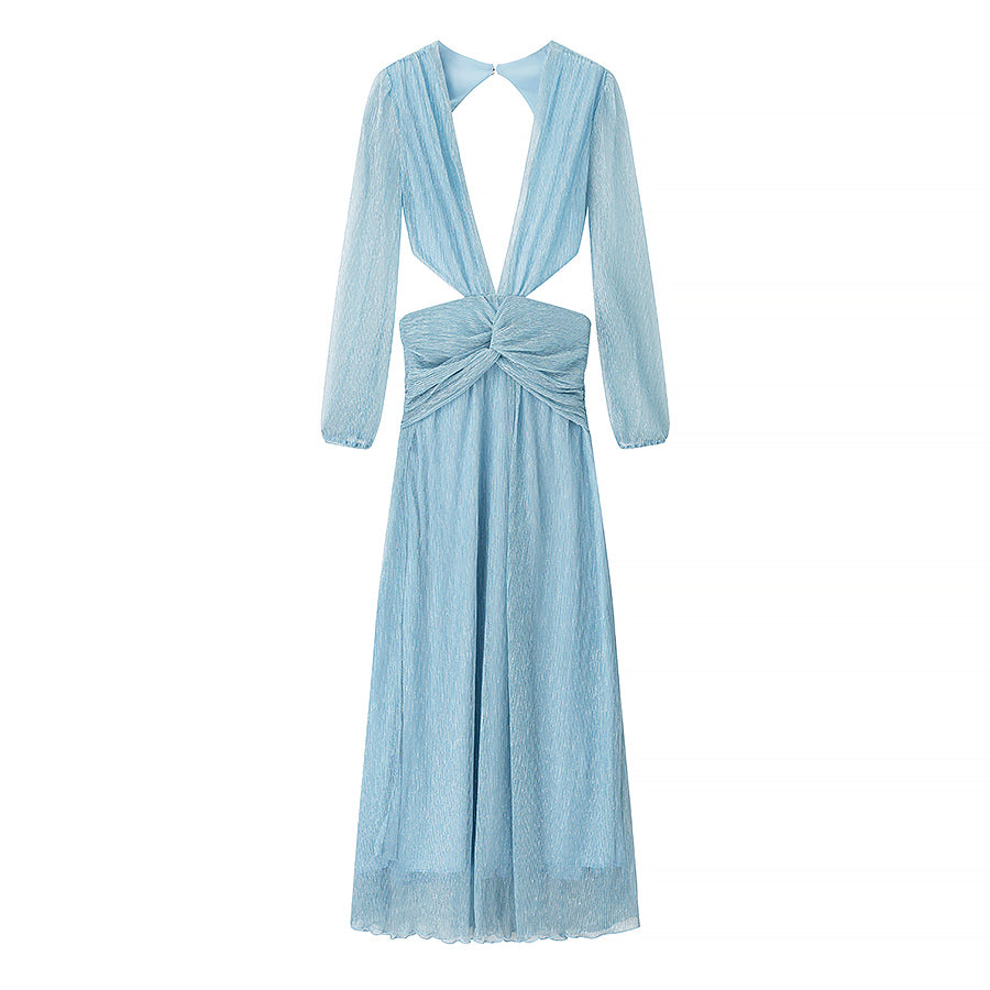 Beach Vacation Chic Dress Women Summer Cropped Outfit Solid Color Seaside Atmosphere Maxi Dress