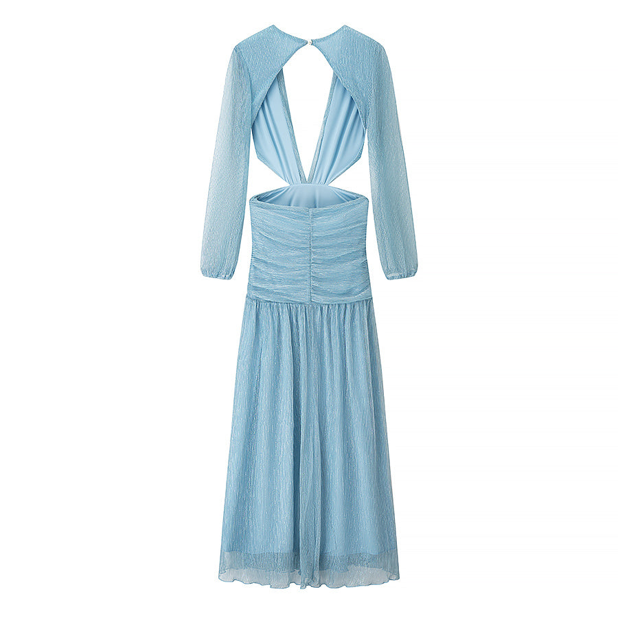 Beach Vacation Chic Dress Women Summer Cropped Outfit Solid Color Seaside Atmosphere Maxi Dress