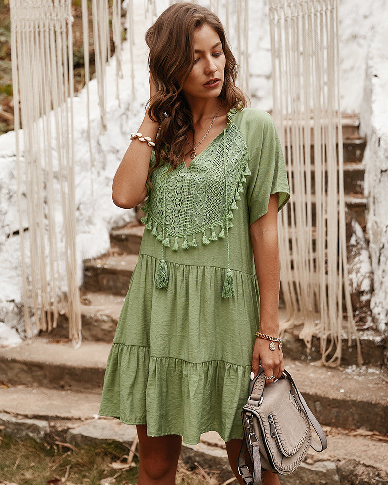 Karma Good Cotton Tiered Babydoll Tunic Sage