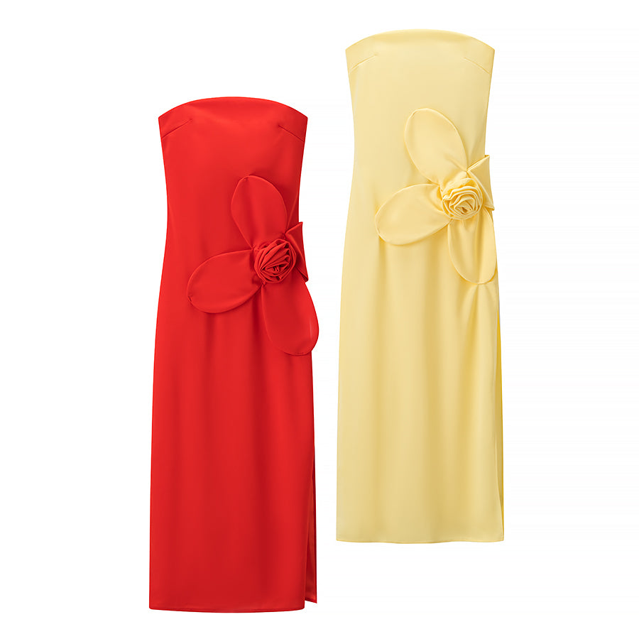 Women Clothing Autumn Sexy Three Dimensional Bloom Tube Top Split Dress Maxi Dress