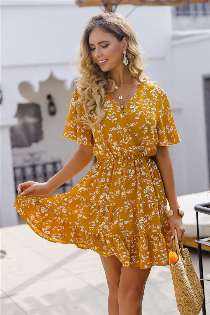 Silva Open Back Botanical Dress Yellow