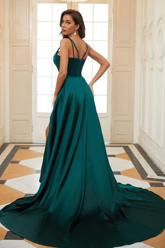 Satin Slit Maxi Evening Dress