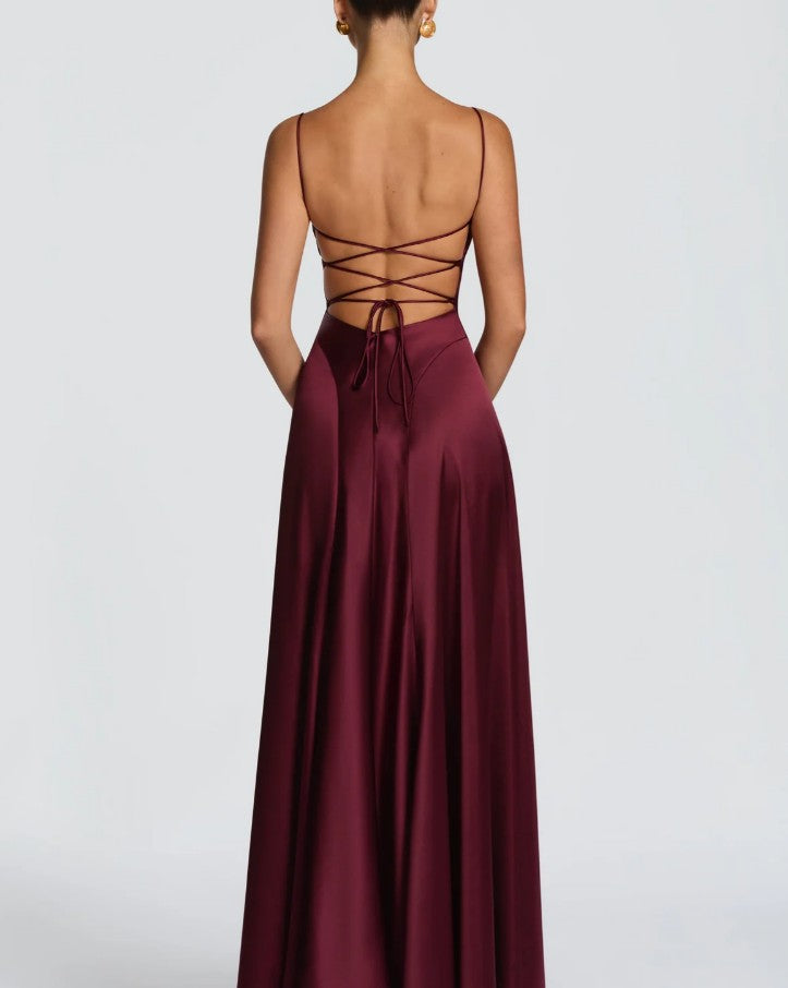 Women Graceful Graceful Dress Sexy Backless Lace up Waist Slim Fit Suspender Maxi Dress