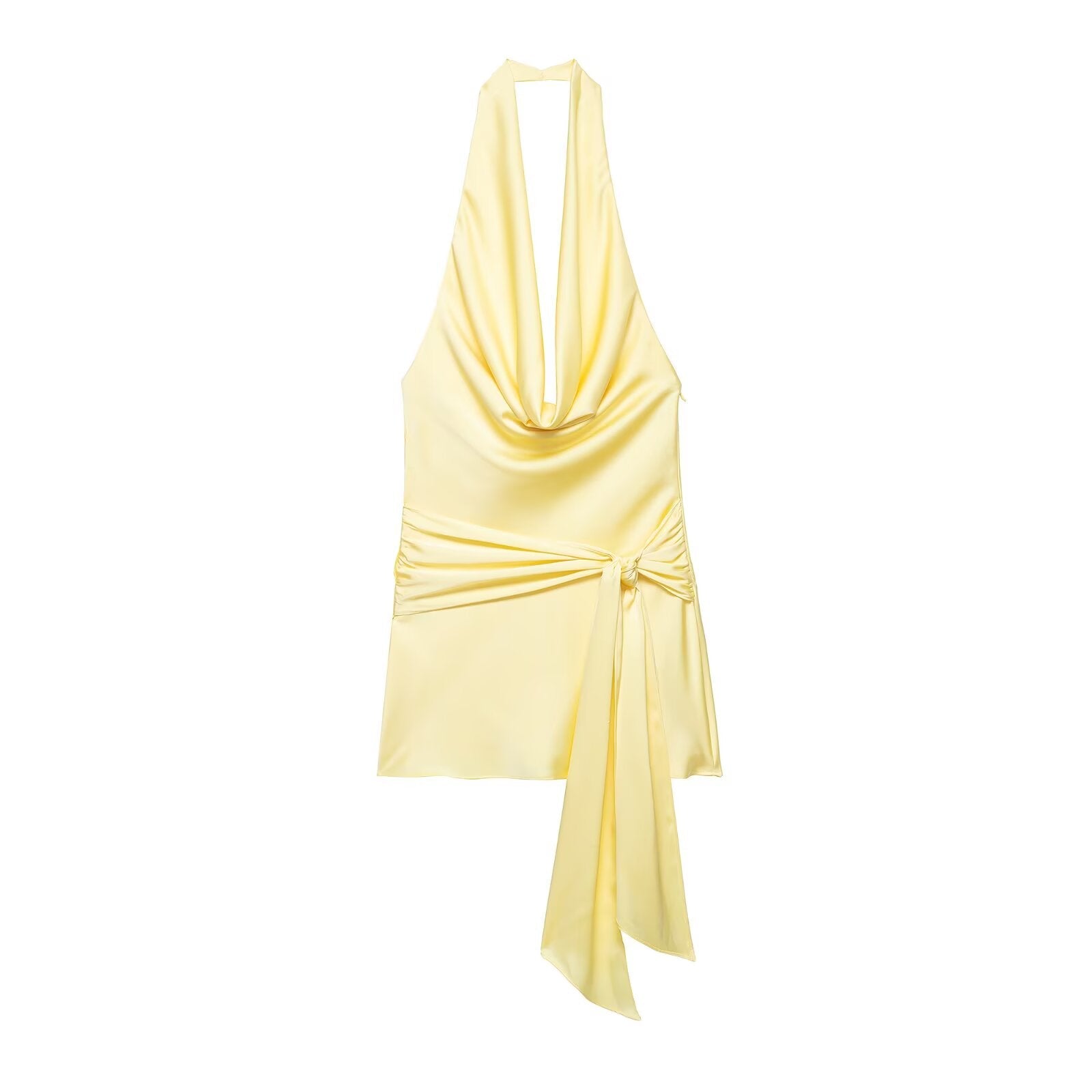 Clothing Women Halter with Belt Silk Satin Texture Mini Dress