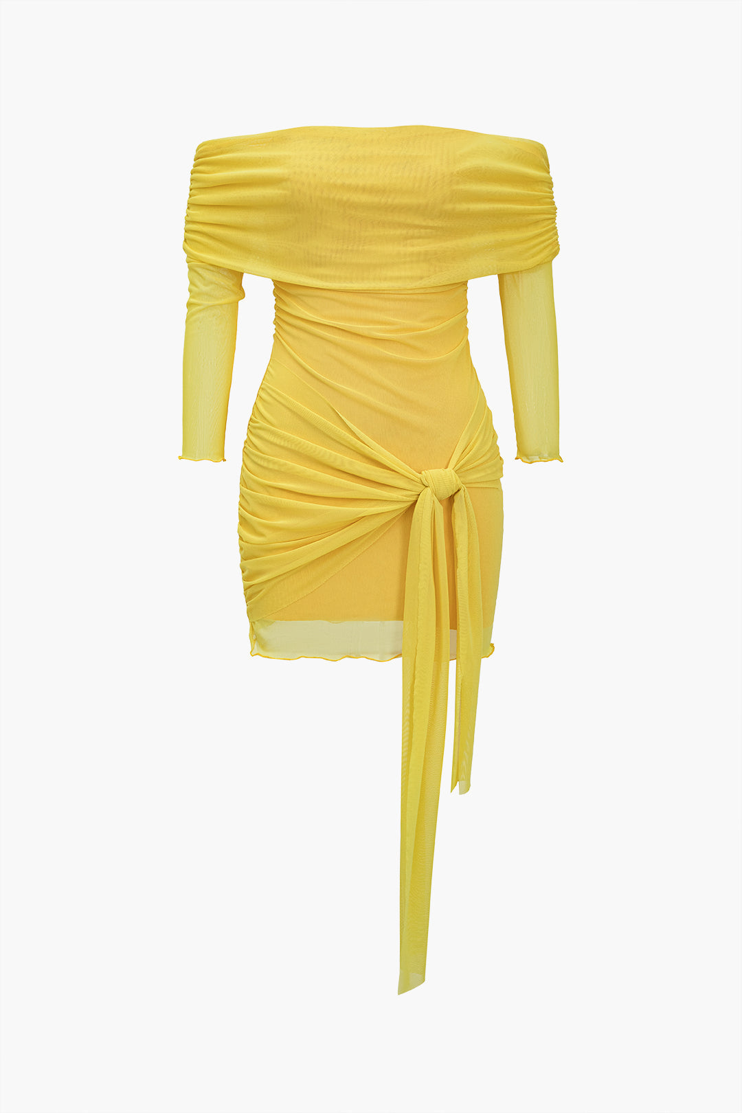 Tie Solid Front Off Shoulder Mini Dress